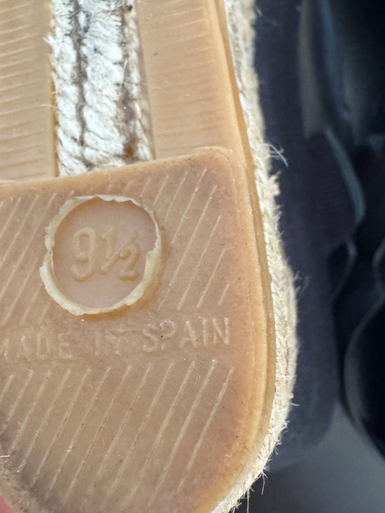 Tory Burch Canvas Wedge Espadrille Leather Strap Size 9.5 Black